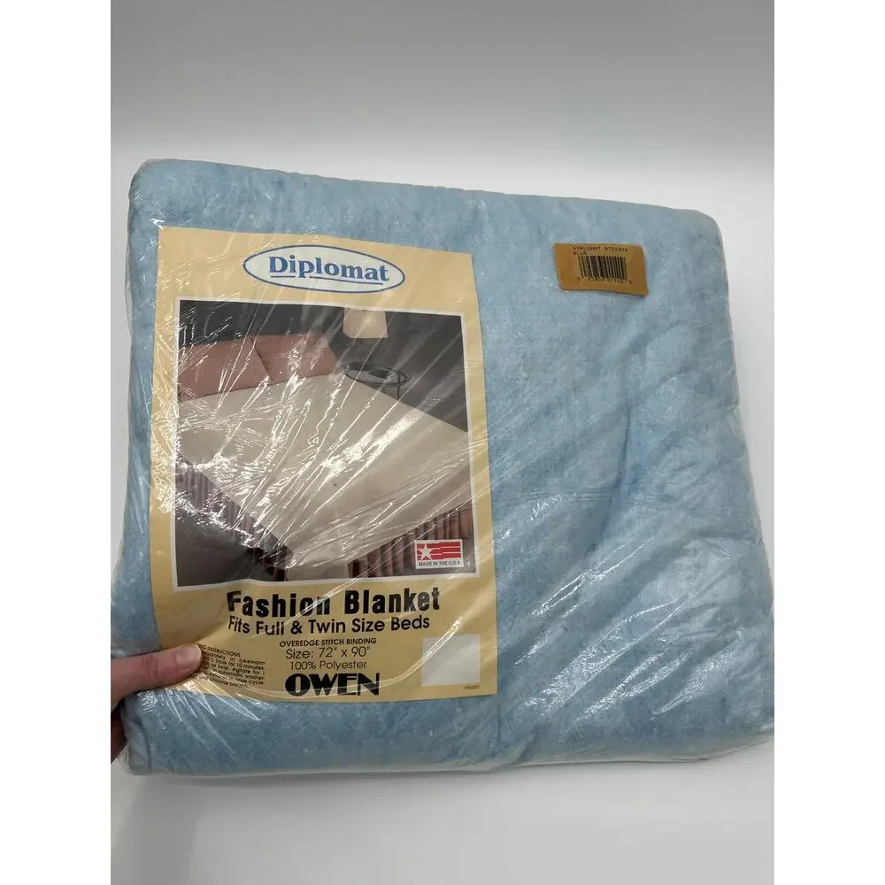 Diplomat Owen Dead Stock Blue Fashion Blanket 100% Polyester Made in USA 72x90